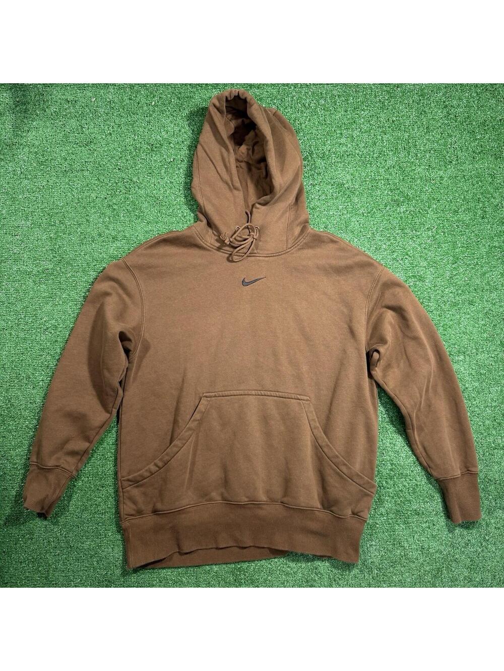 Nike Y2K Baggy Brown Hoodie Center Swoosh Embroidered Logo Size XS